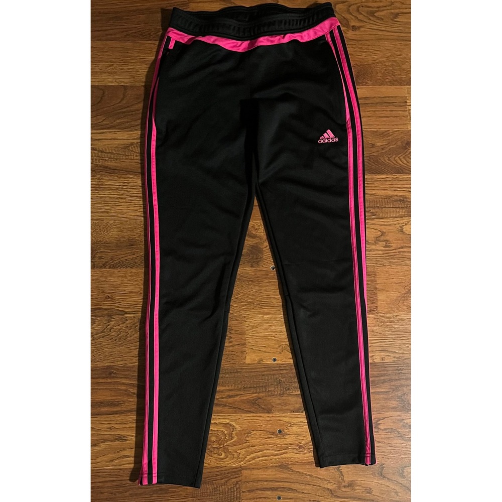 Adidas Womens Tiro Track Pants Black Pink 3 Stripe Joggers Size Small